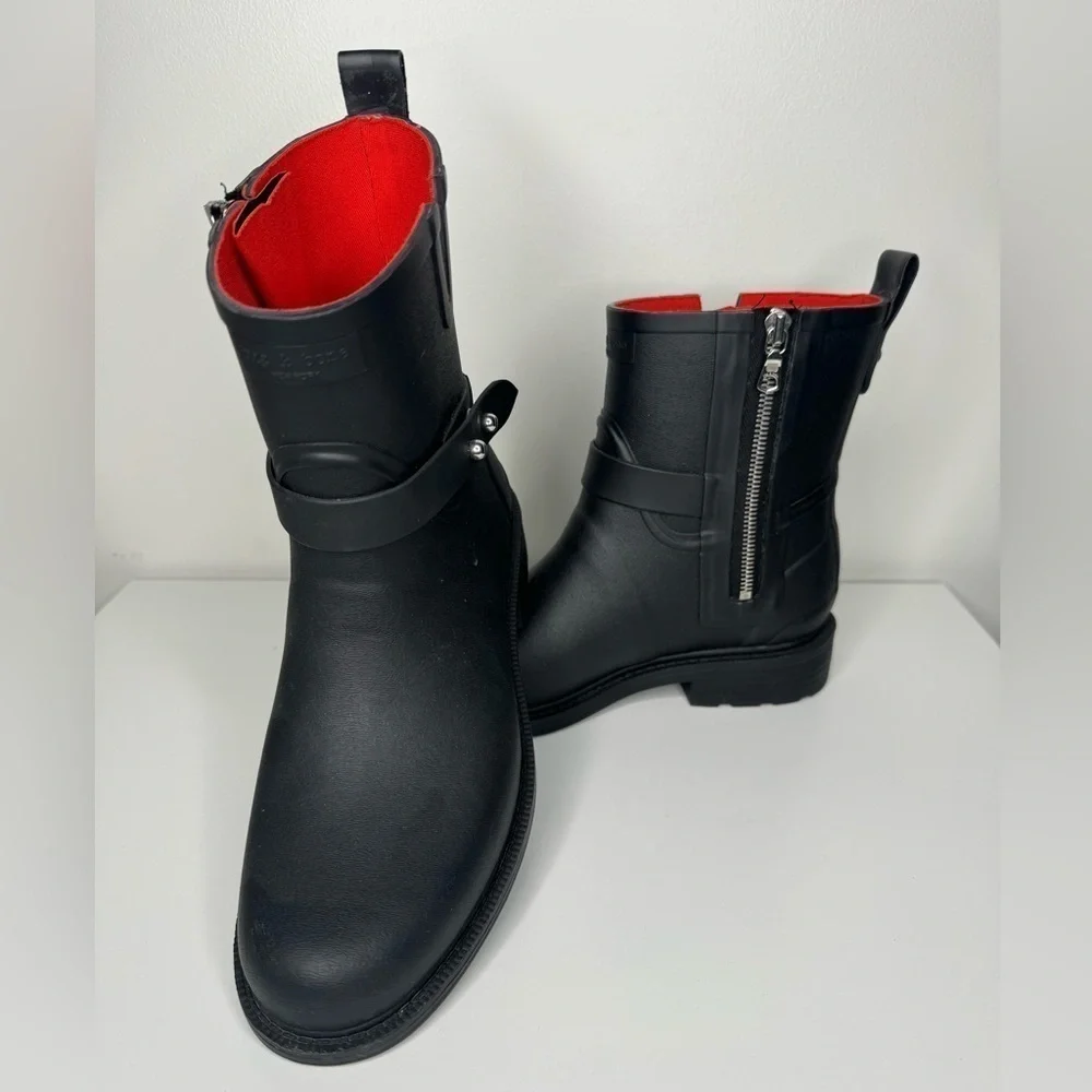 Rag & Bone Black Moto Rain Boots - Size 38